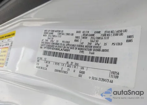 2019 Ford Ranger Xl z USA, uszkodzony, nr VIN 1FTER1EHXKLA74091